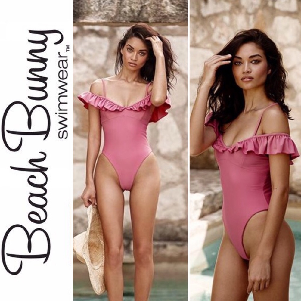 Beach Bunny Women's Pink Ruffle One-Piece Swimsuit